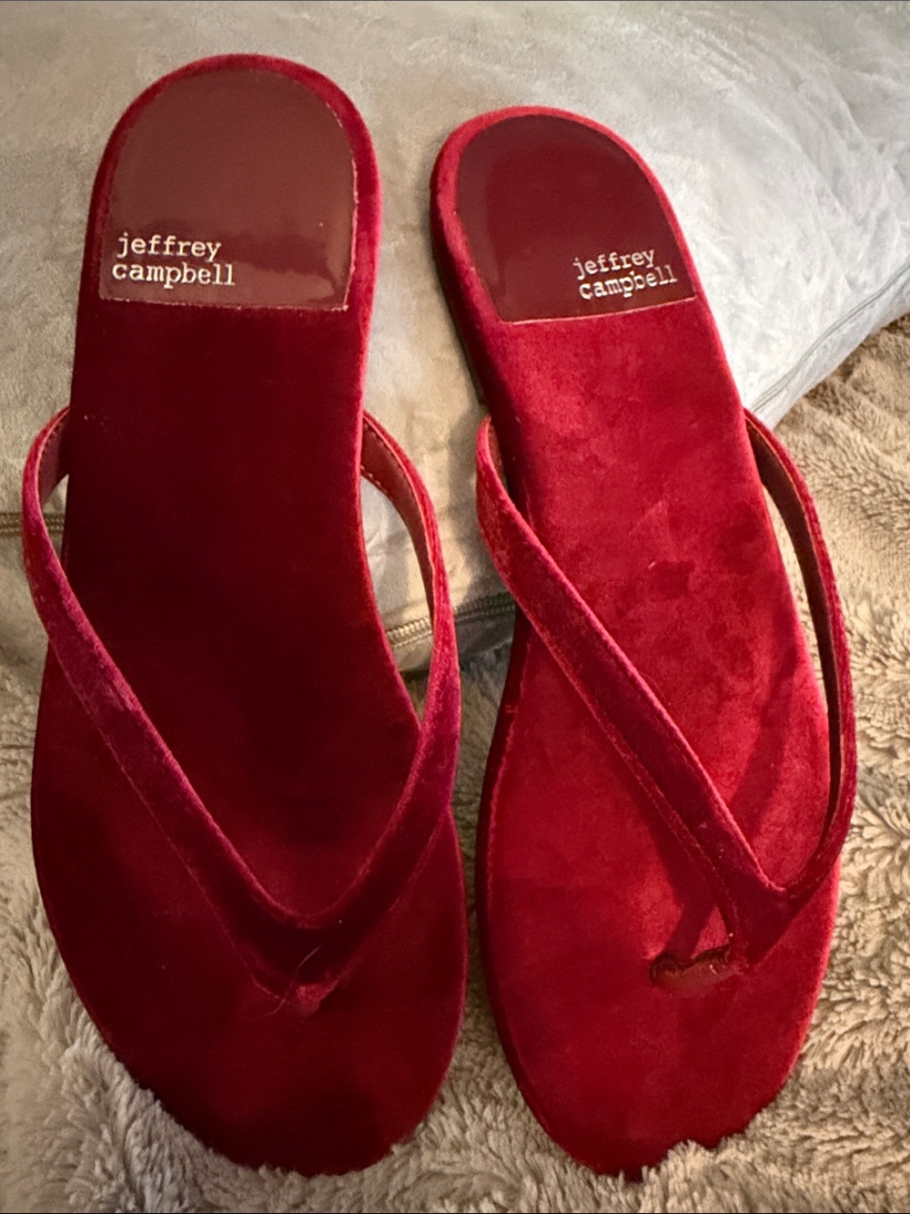 Jeffrey Campbell Burgundy Velvet Flip Flop Sandals - Picture 3 of 4